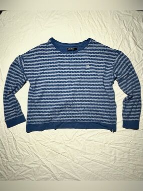 Vintage Women's Lauren Ralph Lauren Striped Crewneck Sweater Blue/White Size XL